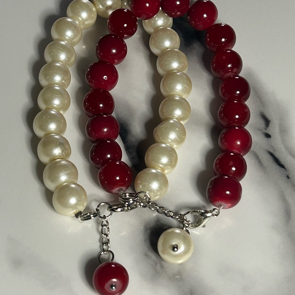 Red & Cream Pearl Bracelet Set | 10 mm Beads | Passion & Peace